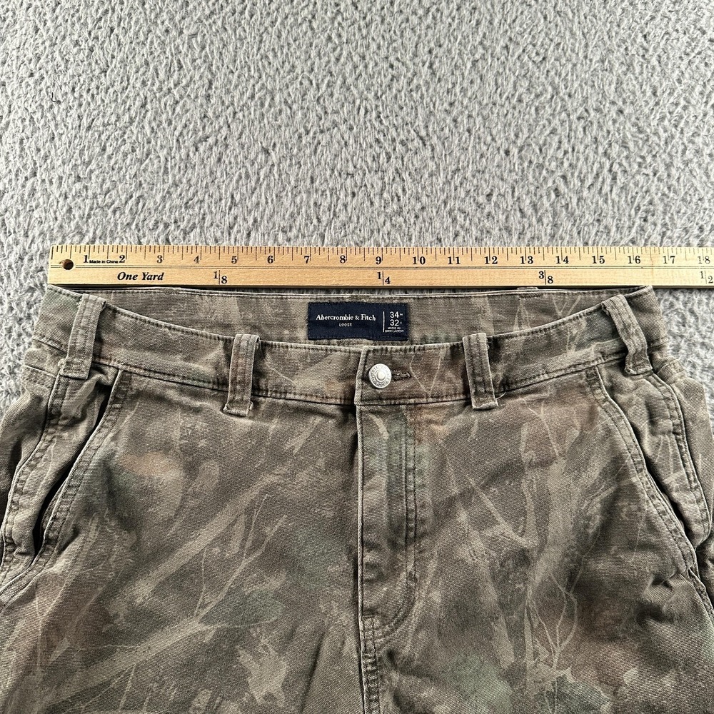 Abercrombie & Fitch Cargo Pants Mens 34(33 Fits)x32 Green Camo Loose Workwear - Picture 5 of 13